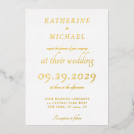 Invitación Con Relieve Metalizado Elegant Minimal White Wedding Gold