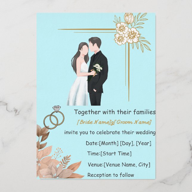 Invitación Con Relieve Metalizado Elegant Minimalist Wedding Invitation Template (Anverso)