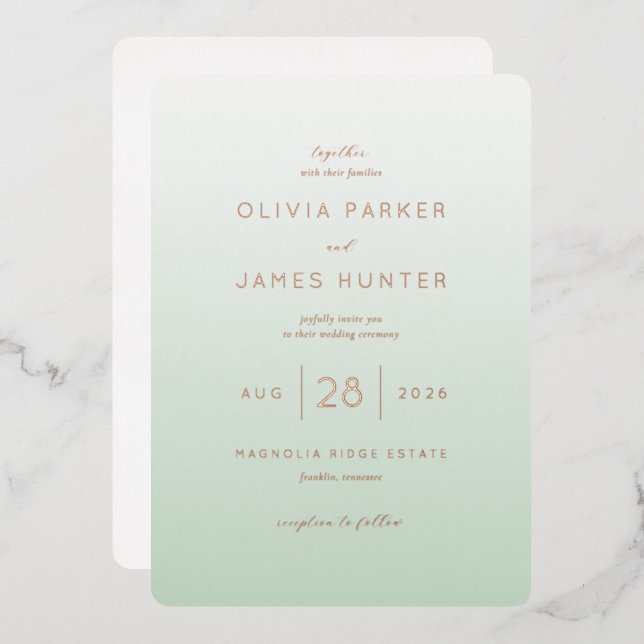 Invitación Con Relieve Metalizado Elegant Mint Green Wedding Invitations (Anverso/Reverso)