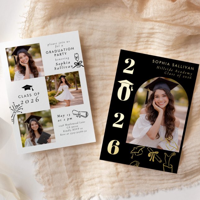 Invitación Con Relieve Metalizado Elegant Modern Classic Graduation party Hand drawn (Subido por el creador)