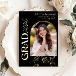 Invitación Con Relieve Metalizado Elegant Modern Classic Graduation party Hand drawn