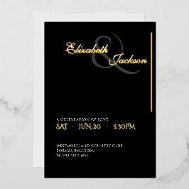 Invitación Con Relieve Metalizado Elegant Modern Formal Black Wedding Gold