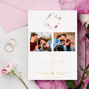Invitación Con Relieve Metalizado Elegant Modern Initials Floral Anagram 2 Photos 