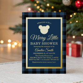 Invitación Con Relieve Metalizado Elegant Navy and Gold Baby Shower Winter