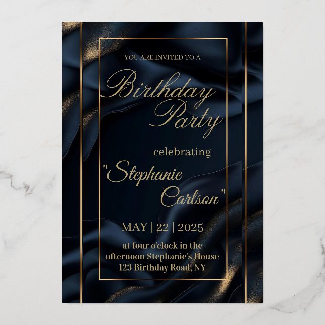 Invitación Con Relieve Metalizado Elegant Navy Blue & Gold Wedding Invitation (Anverso)