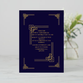 Invitación Con Relieve Metalizado Elegant Navy& Gold Art Deco Personalized