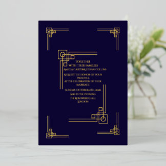 Invitación Con Relieve Metalizado Elegant Navy& Gold Art Deco Personalized