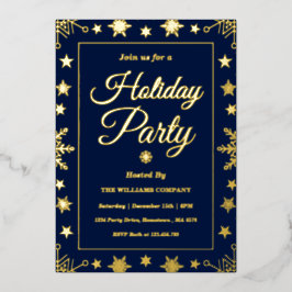 Invitación Con Relieve Metalizado Elegant Navy Gold Foil Corporate Holiday Party