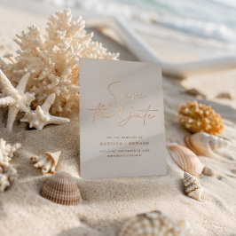 Invitación Con Relieve Metalizado Elegant Neutral Wedding Save The Date Script