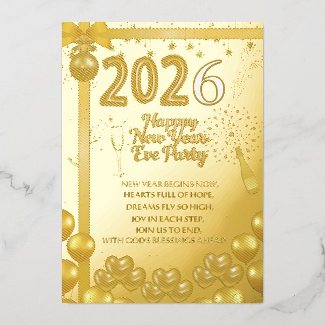 Invitación Con Relieve Metalizado Elegant New Year Eve Party Invitation Foil Card (Anverso)