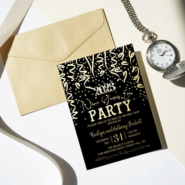 Invitación Con Relieve Metalizado Elegant New Year's Eve Party Celebration Real (Subido por el creador)