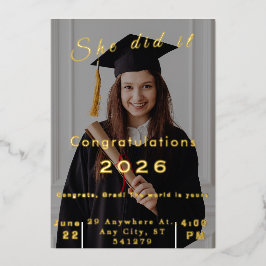 Invitación Con Relieve Metalizado Elegant Photo Graduation Invitation 2026