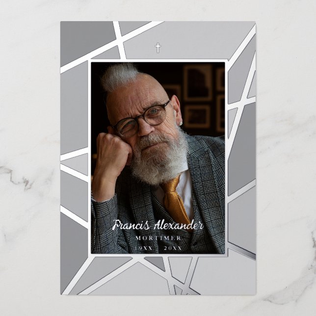 Invitación Con Relieve Metalizado Elegant Pink Abstract Photo Memorial Funeral (Anverso)