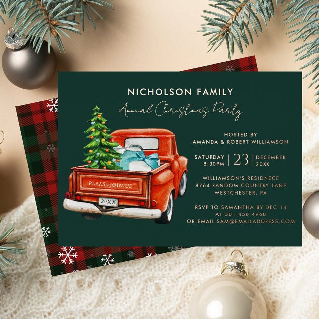 Invitación Con Relieve Metalizado Elegant Plaid Script Christmas Holiday Party (Elegant Plaid Script Christmas Holiday Party Foil Invitation)