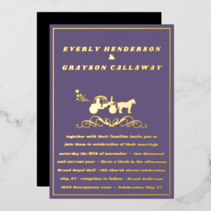 Invitación Con Relieve Metalizado Elegant Purple and Gold Wedding