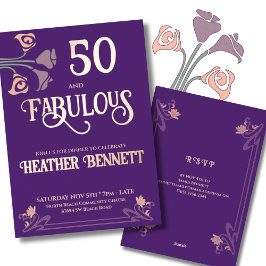Invitación Con Relieve Metalizado Elegant Purple Fabulous 50 Rose Foil Birthday 