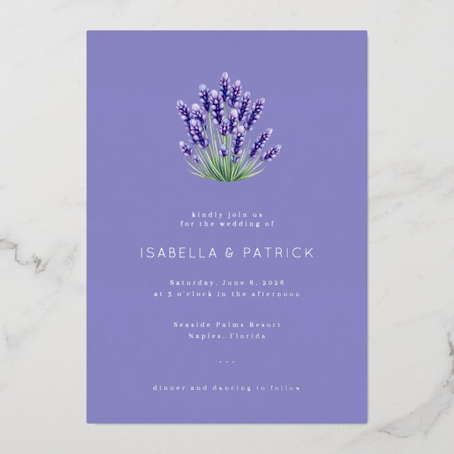 Invitación Con Relieve Metalizado Elegant Purple Floral Bouquet (Anverso)