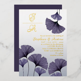Invitación Con Relieve Metalizado Elegant Purple Ginkgo Foliage Wedding  Invitation