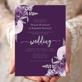 Invitación Con Relieve Metalizado Elegant Purple Lilac Silver Floral Wedding