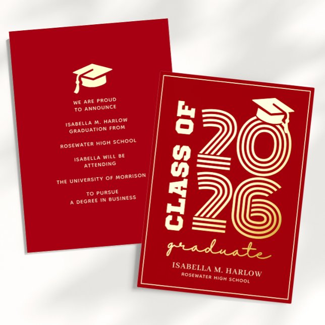 Invitación Con Relieve Metalizado Elegant Red Gold Graduation YY Announcement (Subido por el creador)