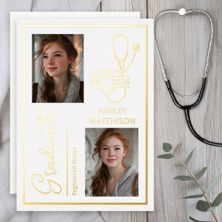 Invitación Con Relieve Metalizado Elegant RN 2026 Nursing Grad Photo Announcement