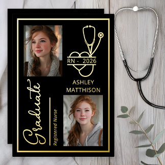 Invitación Con Relieve Metalizado Elegant RN 2026 Nursing Grad Photo Announcement