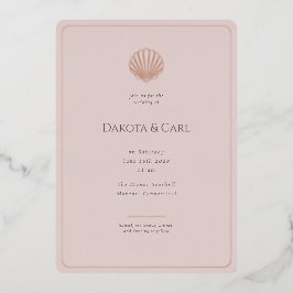Invitación Con Relieve Metalizado Elegant Rose Gold Seashell Wedding