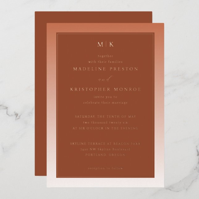 Invitación Con Relieve Metalizado Elegant Rust Gradient Invitation (Anverso/Reverso)