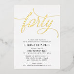 Invitación Con Relieve Metalizado ELEGANT SCRIPT 40 cumpleaños fiesta oro elegante<br><div class="desc">por kat massard >> https://linktr.ee/simplysweetpaperie <<< Un diseño de invitación con letras a mano y a la moda para su CUMPLEAÑOS 40 - Tengo la mayoría de las edades disponibles en la tienda TIP: 1. Para cambiar/mover gráficos y fuentes y añadir más texto, pulse el botón "personalizar". - - -...</div>
