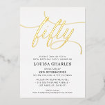 Invitación Con Relieve Metalizado ELEGANT SCRIPT 50 cumpleaños fiesta de oro elegant<br><div class="desc">por kat massard >> https://linktr.ee/simplysweetpaperie <<< Un diseño de invitación con letras a mano y a la moda para tu cumpleaños número 50 - Tengo la mayoría de las edades disponibles en la tienda TIP: 1. Para cambiar/mover gráficos y fuentes y añadir más texto, pulse el botón "personalizar". - -...</div>