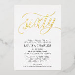 Invitación Con Relieve Metalizado ELEGANT SCRIPT 60ª fiesta de cumpleaños oro elegan<br><div class="desc">por kat massard >> https://linktr.ee/simplysweetpaperie <<< Un diseño de invitación con letras a mano y a la moda para tu cumpleaños número 60 - Tengo la mayoría de las edades disponibles en la tienda TIP: 1. Para cambiar/mover gráficos y fuentes y añadir más texto, pulse el botón "personalizar". - -...</div>