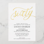 Invitación Con Relieve Metalizado ELEGANT SCRIPT 60ª fiesta de cumpleaños oro elegan<br><div class="desc">por kat massard >> https://linktr.ee/simplysweetpaperie <<< Un diseño de invitación con letras a mano y a la moda para tu cumpleaños número 60 - Tengo la mayoría de las edades disponibles en la tienda TIP: 1. Para cambiar/mover gráficos y fuentes y añadir más texto, pulse el botón "personalizar". - -...</div>