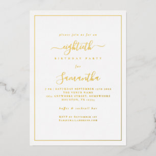 Invitación Con Relieve Metalizado Elegant Script Border Cumpleaños 80 Lujo