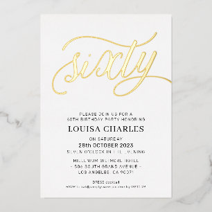 Invitación Con Relieve Metalizado ELEGANT SCRIPT Cumpleaños de 60 años con estilo do