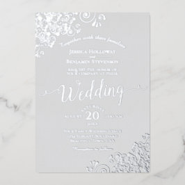 Invitación Con Relieve Metalizado Elegant Silver Foil on Gray Classic Wedding