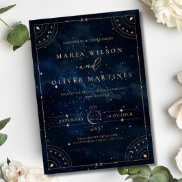 Invitación Con Relieve Metalizado Elegant Starry night Wedding Celestial Wedding 