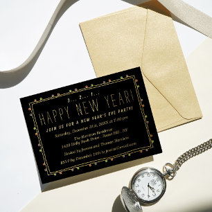 Invitación Con Relieve Metalizado Elegant String Lights New Year's Eve Party Real