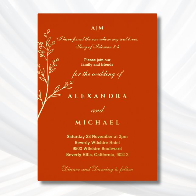 Invitación Con Relieve Metalizado Elegant Terracotta Bible Verse Christian Wedding (Subido por el creador)