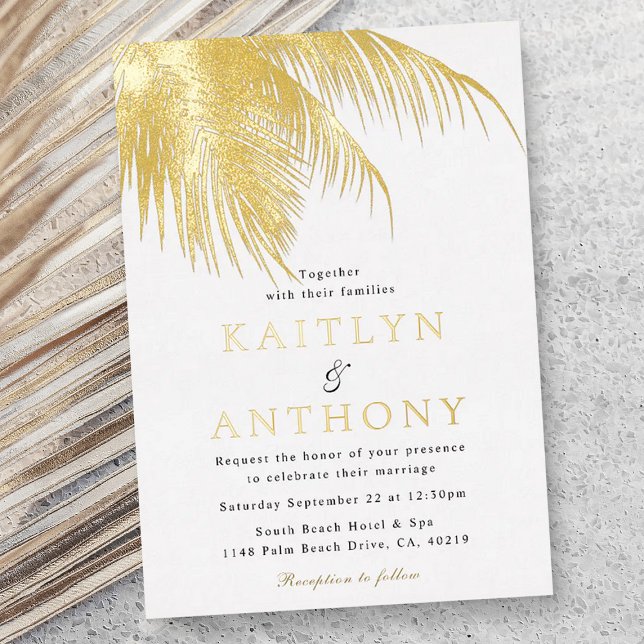 Invitación Con Relieve Metalizado Elegant Tropical Palm Tree Beach Wedding (Subido por el creador)