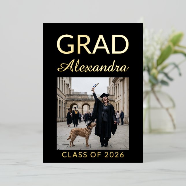 Invitación Con Relieve Metalizado Elegant Veterinary Medicine Graduation Party (Anverso de pie)