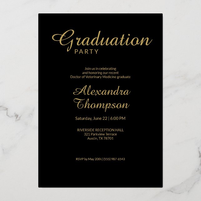 Invitación Con Relieve Metalizado Elegant Veterinary Medicine Graduation Party (Reverso )