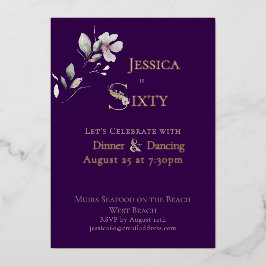 Invitación Con Relieve Metalizado Elegant Watercolor Floral 60th Birthday Rose Gold