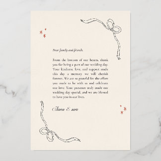 Invitación Con Relieve Metalizado Elegant Wedding Thank-You Card – Ribbon Corners wi
