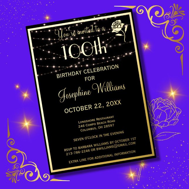 Invitación Con Relieve Metalizado Elegante 100 aniversario del oro negro REAL (Subido por el creador)