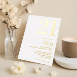 Invitación Con Relieve Metalizado Elegante 21 Aniversario del Blanco y Oro Moderno<br><div class="desc">Una invitación moderna de 21 años con una tipografía caligráfica elegante y diseño minimalista en blanco y oro.</div>