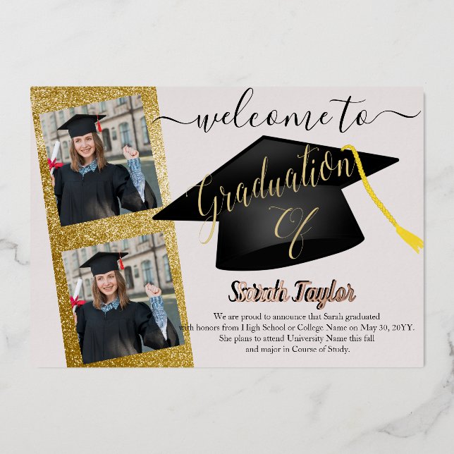 Invitación Con Relieve Metalizado Elegante 4 Graduación fotográfica (Anverso)