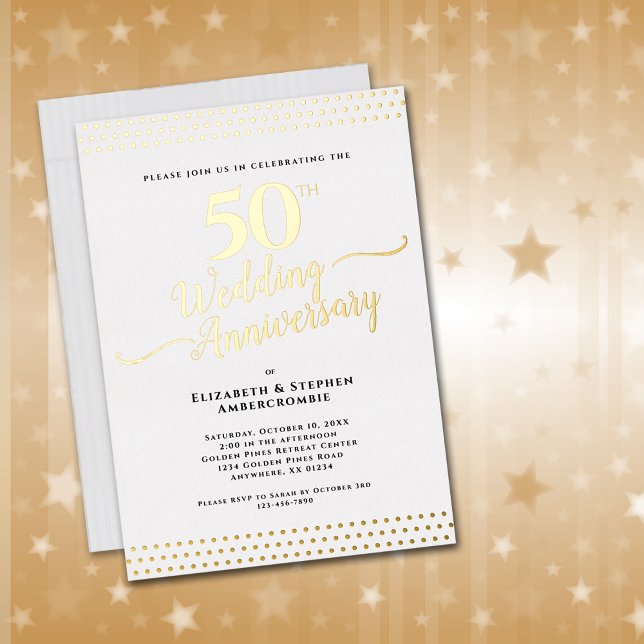 Invitación Con Relieve Metalizado Elegante 50° Aniversario Boda de Oro (Elegant 50th Wedding Anniversary Invitationn)