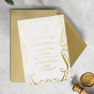 Invitación Con Relieve Metalizado Elegante 50° Aniversario del Boda de la Remolacha 