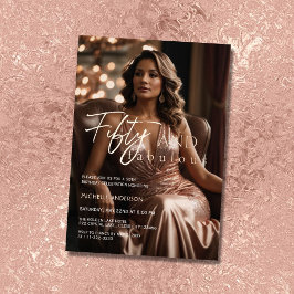 Invitación Con Relieve Metalizado Elegante 50 & Fabuloso Foto Rosa Dorado