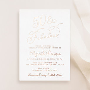 Invitación Con Relieve Metalizado Elegante 50 Y Fabulosa Fiesta de Cumpleaños 50